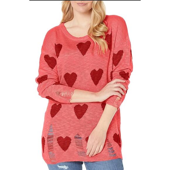 Hearts Off the Shoulder/ Distresses Sweater - XL - Picture 1 of 10